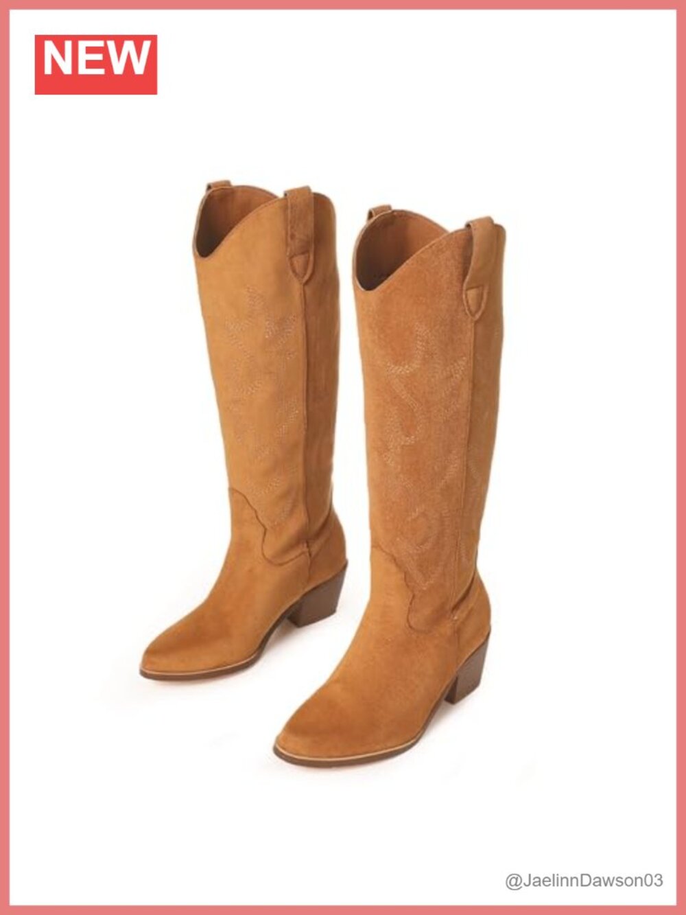 Women's Suede Cowgirl Boots with Block Heel Pull On - Picture 4 of 6